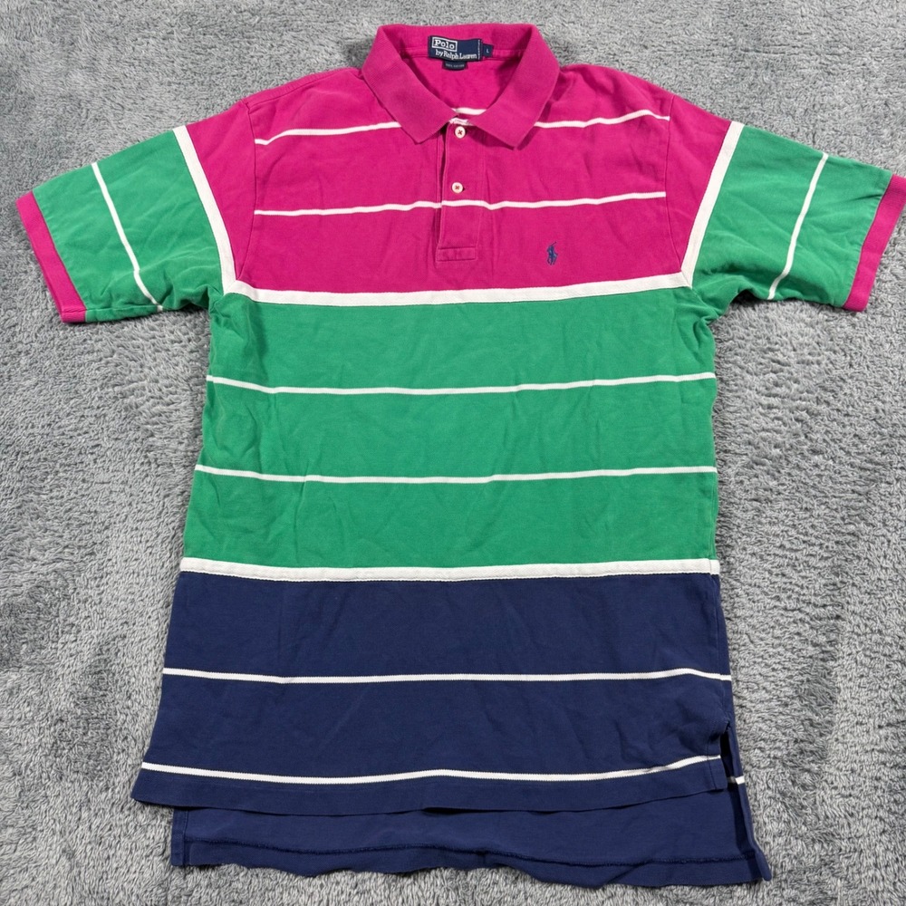 Vintage Polo Ralph Lauren Large Colorblock Striped Polo Shirt Multicolor